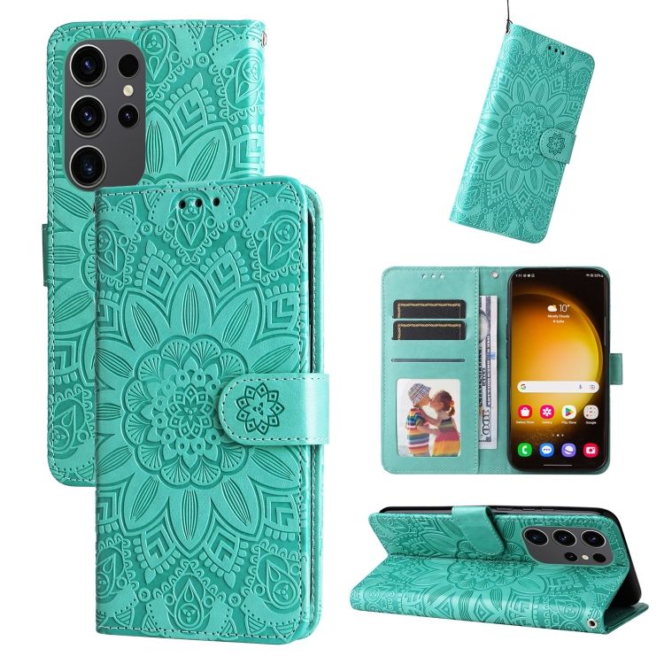 Peňaženkové puzdro Embossing Pattern Slnečnica zelené – Samsung Galaxy S24 Ultra | Kryty na mobil Kryty na mobil | Peňaženkové puzdro Embossing Pattern Slnečnica zelené – Samsung Galaxy S24 Ultra | Kryty na mobil