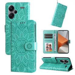 Kryty na mobil | Peňaženkové puzdro Embossing Pattern Slnečnica zelené – Xiaomi Redmi Note 13 Pro+ 5G | Kryty na mobil