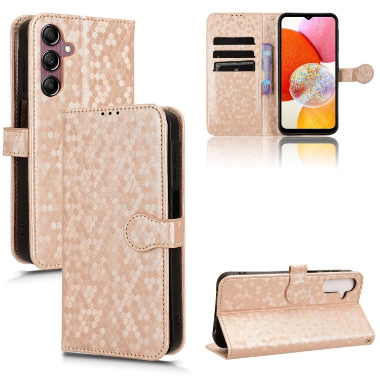 Peňaženkové puzdro Honeycomb Dot Texture Case zlaté – Samsung Galaxy A15 4G/5G | Kryty na mobil Kryty na mobil | Peňaženkové puzdro Honeycomb Dot Texture Case zlaté – Samsung Galaxy A15 4G/5G | Kryty na mobil
