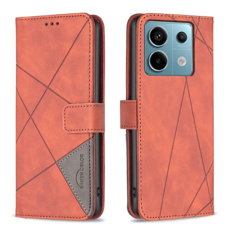 Knižkové puzdro Rhombus hnedé – Xiaomi Redmi Note 13 Pro 5G / Poco X6 5G | Kryty na mobil Kryty na mobil | Knižkové puzdro Rhombus hnedé – Xiaomi Redmi Note 13 Pro 5G / Poco X6 5G | Kryty na mobil