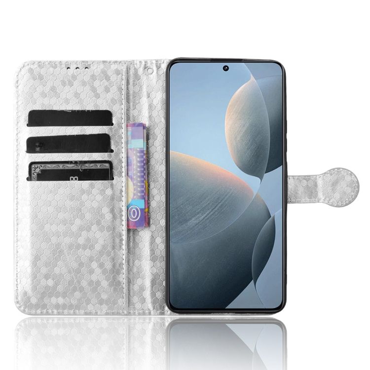 Peňaženkové puzdro Honeycomb Dot Texture Case strieborné – Xiaomi Poco X6 Pro | Kryty na mobil Kryty na mobil | Peňaženkové puzdro Honeycomb Dot Texture Case strieborné – Xiaomi Poco X6 Pro | Kryty na mobil