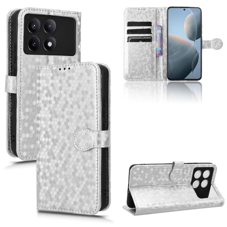 Peňaženkové puzdro Honeycomb Dot Texture Case strieborné – Xiaomi Poco X6 Pro | Kryty na mobil Kryty na mobil | Peňaženkové puzdro Honeycomb Dot Texture Case strieborné – Xiaomi Poco X6 Pro | Kryty na mobil