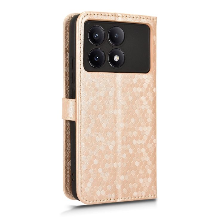 Peňaženkové puzdro Honeycomb Dot Texture Case zlaté – Xiaomi Poco X6 Pro | Kryty na mobil Kryty na mobil | Peňaženkové puzdro Honeycomb Dot Texture Case zlaté – Xiaomi Poco X6 Pro | Kryty na mobil