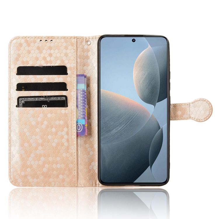 Peňaženkové puzdro Honeycomb Dot Texture Case zlaté – Xiaomi Poco X6 Pro | Kryty na mobil Kryty na mobil | Peňaženkové puzdro Honeycomb Dot Texture Case zlaté – Xiaomi Poco X6 Pro | Kryty na mobil