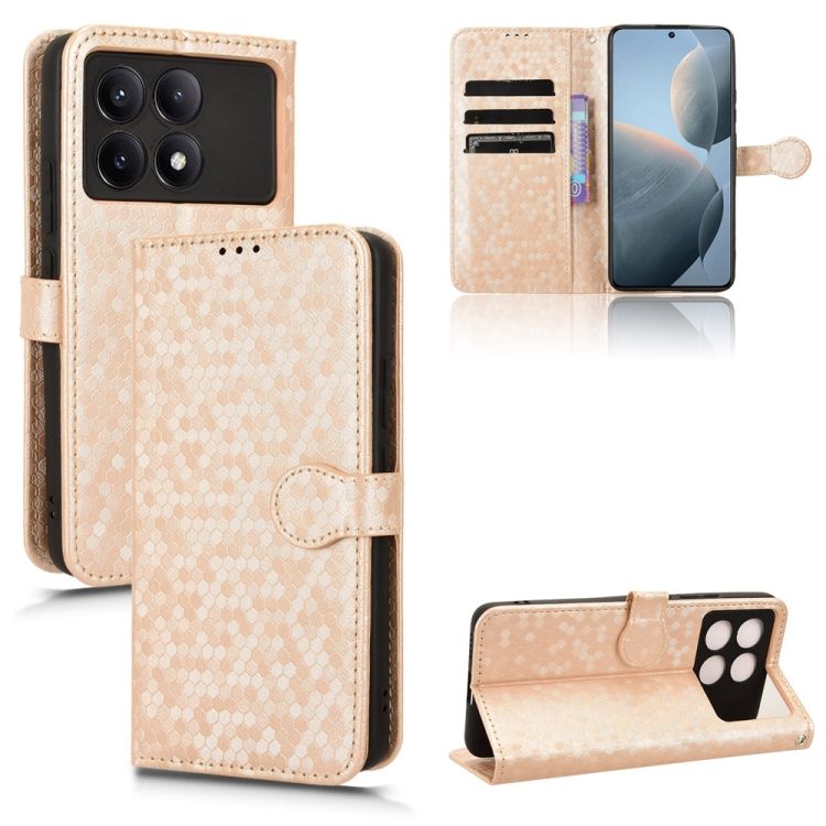 Peňaženkové puzdro Honeycomb Dot Texture Case zlaté – Xiaomi Poco X6 Pro | Kryty na mobil Kryty na mobil | Peňaženkové puzdro Honeycomb Dot Texture Case zlaté – Xiaomi Poco X6 Pro | Kryty na mobil