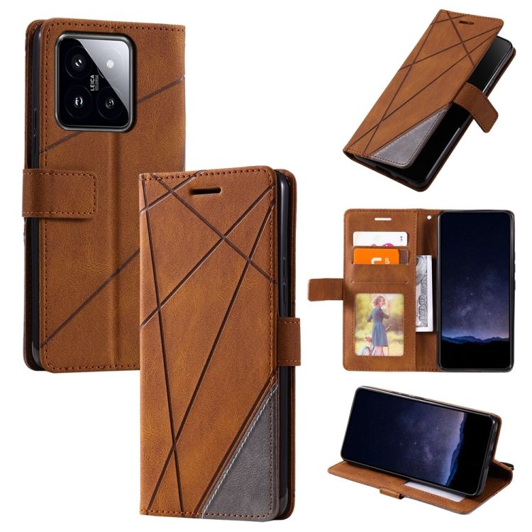 Knižkové puzdro Rhombus hnedé – Xiaomi 14 | Kryty na mobil Kryty na mobil | Knižkové puzdro Rhombus hnedé – Xiaomi 14 | Kryty na mobil