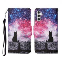 Kryty na mobil | Knižkové puzdro Trendy Cross case Mačka a vesmír – Samsung Galaxy A55 5G | Kryty na mobil