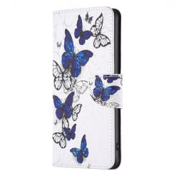 Kryty na mobil | Knižkové puzdro Trendy Cross case Modro-biely motýľ – Samsung Galaxy A55 5G | Kryty na mobil
