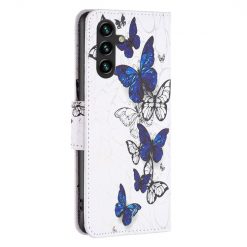 Kryty na mobil | Knižkové puzdro Trendy Cross case Modro-biely motýľ – Samsung Galaxy A55 5G | Kryty na mobil