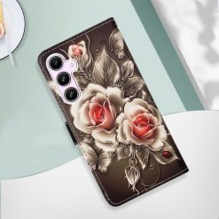 Kryty na mobil | Knižkové puzdro Trendy Cross case Ruže na čiernom – Samsung Galaxy A55 5G | Kryty na mobil
