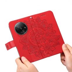 Peňaženkové puzdro Embossing Pattern Flowery Mandala červené – Xiaomi Redmi A3 | Kryty na mobil Kryty na mobil | Peňaženkové puzdro Embossing Pattern Flowery Mandala červené – Xiaomi Redmi A3 | Kryty na mobil
