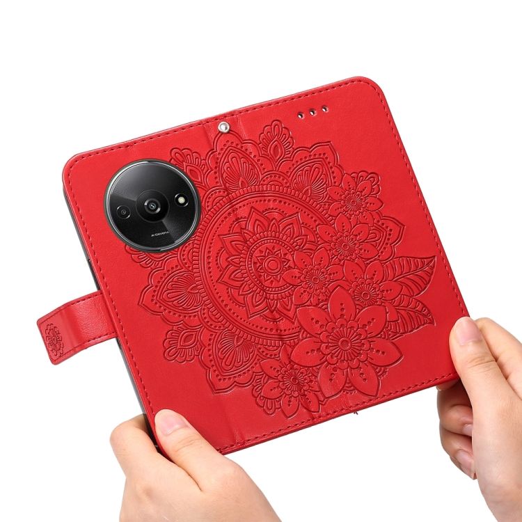 Peňaženkové puzdro Embossing Pattern Flowery Mandala červené – Xiaomi Redmi A3 | Kryty na mobil Kryty na mobil | Peňaženkové puzdro Embossing Pattern Flowery Mandala červené – Xiaomi Redmi A3 | Kryty na mobil