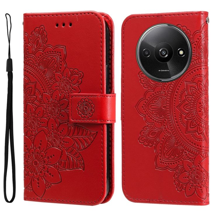Peňaženkové puzdro Embossing Pattern Flowery Mandala červené – Xiaomi Redmi A3 | Kryty na mobil Kryty na mobil | Peňaženkové puzdro Embossing Pattern Flowery Mandala červené – Xiaomi Redmi A3 | Kryty na mobil