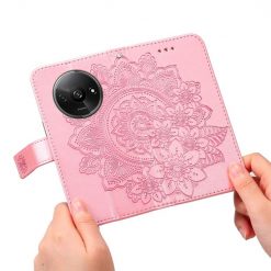 Kryty na mobil | Peňaženkové puzdro Embossing Pattern Flowery Mandala ružové – Xiaomi Redmi A3 | Kryty na mobil