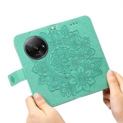Peňaženkové puzdro Embossing Pattern Flowery Mandala zelené – Xiaomi Redmi A3 | Kryty na mobil Kryty na mobil | Peňaženkové puzdro Embossing Pattern Flowery Mandala zelené – Xiaomi Redmi A3 | Kryty na mobil