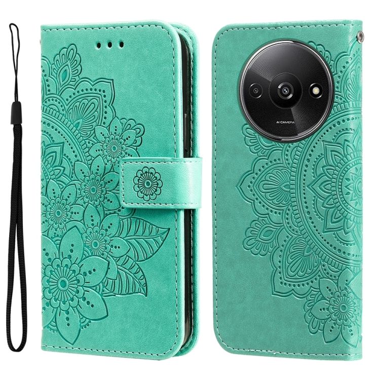 Peňaženkové puzdro Embossing Pattern Flowery Mandala zelené – Xiaomi Redmi A3 | Kryty na mobil Kryty na mobil | Peňaženkové puzdro Embossing Pattern Flowery Mandala zelené – Xiaomi Redmi A3 | Kryty na mobil