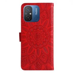Kryty na mobil | Peňaženkové puzdro Embossing Pattern Slnečnica červené – Xiaomi Redmi 12C | Kryty na mobil