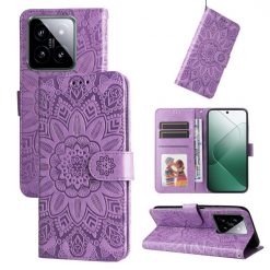 Peňaženkové puzdro Embossing Pattern Slnečnica fialové – Xiaomi 14 | Kryty na mobil Kryty na mobil | Peňaženkové puzdro Embossing Pattern Slnečnica fialové – Xiaomi 14 | Kryty na mobil
