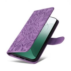 Peňaženkové puzdro Embossing Pattern Slnečnica fialové – Xiaomi 14 | Kryty na mobil Kryty na mobil | Peňaženkové puzdro Embossing Pattern Slnečnica fialové – Xiaomi 14 | Kryty na mobil