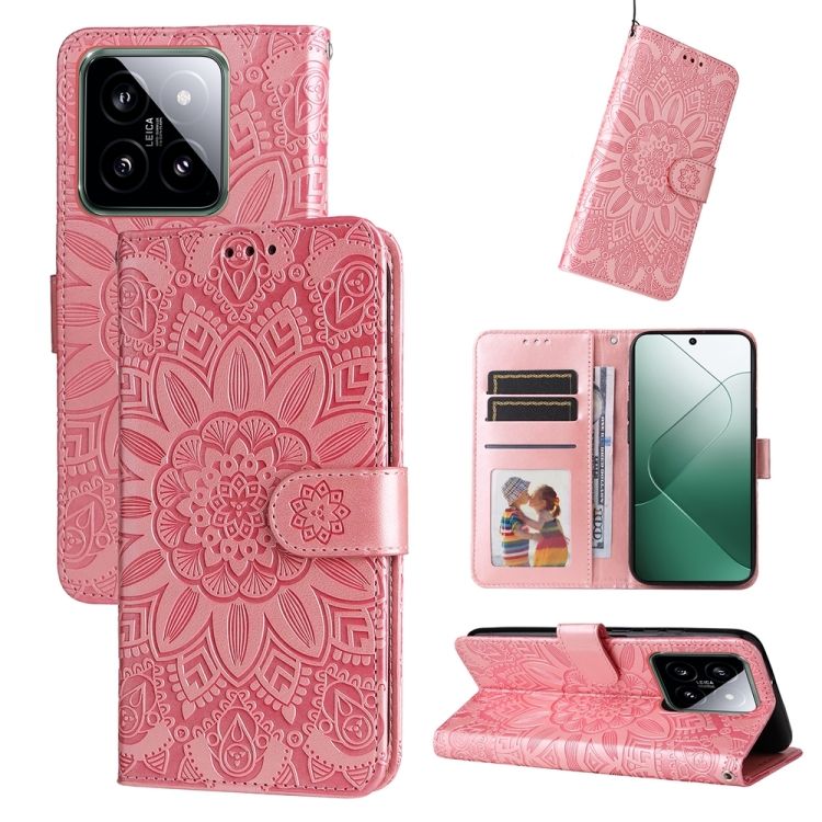 Peňaženkové puzdro Embossing Pattern Slnečnica ružové – Xiaomi 14 | Kryty na mobil Kryty na mobil | Peňaženkové puzdro Embossing Pattern Slnečnica ružové – Xiaomi 14 | Kryty na mobil