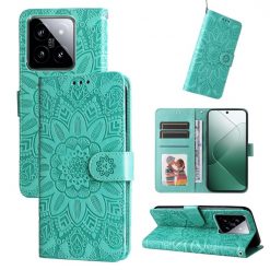 Kryty na mobil | Peňaženkové puzdro Embossing Pattern Slnečnica zelené – Xiaomi 14 | Kryty na mobil