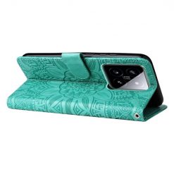 Kryty na mobil | Peňaženkové puzdro Embossing Pattern Slnečnica zelené – Xiaomi 14 | Kryty na mobil