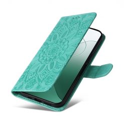 Kryty na mobil | Peňaženkové puzdro Embossing Pattern Slnečnica zelené – Xiaomi 14 | Kryty na mobil