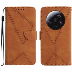 Peňaženkové puzdro Embossing Pattern Stitchy case hnedé – Xiaomi 14 Ultra