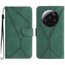 Peňaženkové puzdro Embossing Pattern Stitchy case zelené – Xiaomi 14 Ultra