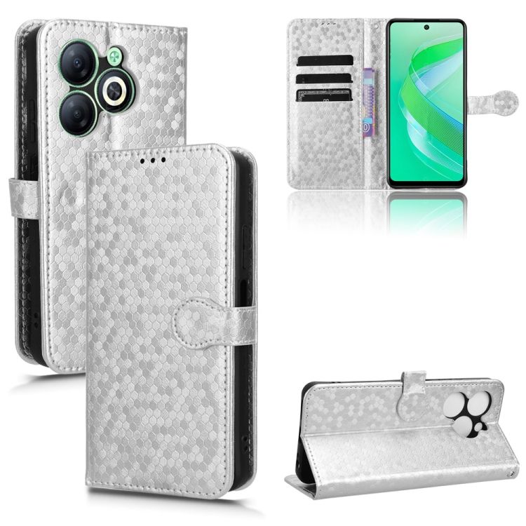 Peňaženkové puzdro Honeycomb Dot Texture Case strieborné – Infinix Smart 8 | Kryty na mobil Kryty na mobil | Peňaženkové puzdro Honeycomb Dot Texture Case strieborné – Infinix Smart 8 | Kryty na mobil