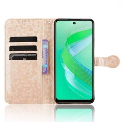 Peňaženkové puzdro Honeycomb Dot Texture Case zlaté – Infinix Smart 8 | Kryty na mobil Kryty na mobil | Peňaženkové puzdro Honeycomb Dot Texture Case zlaté – Infinix Smart 8 | Kryty na mobil