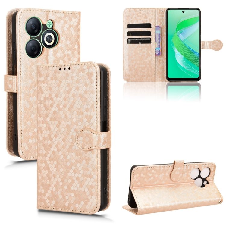 Peňaženkové puzdro Honeycomb Dot Texture Case zlaté – Infinix Smart 8 | Kryty na mobil Kryty na mobil | Peňaženkové puzdro Honeycomb Dot Texture Case zlaté – Infinix Smart 8 | Kryty na mobil