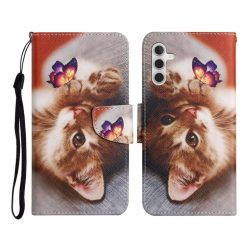 Knižkové puzdro Trendy Cross case Mačka a motýľ – Samsung Galaxy A35 5G | Kryty na mobil Kryty na mobil | Knižkové puzdro Trendy Cross case Mačka a motýľ – Samsung Galaxy A35 5G | Kryty na mobil