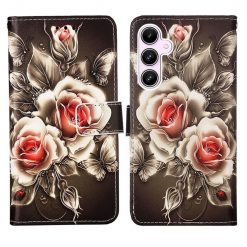 Kryty na mobil | Knižkové puzdro Trendy Cross case Ruže na čiernom – Samsung Galaxy A35 5G | Kryty na mobil