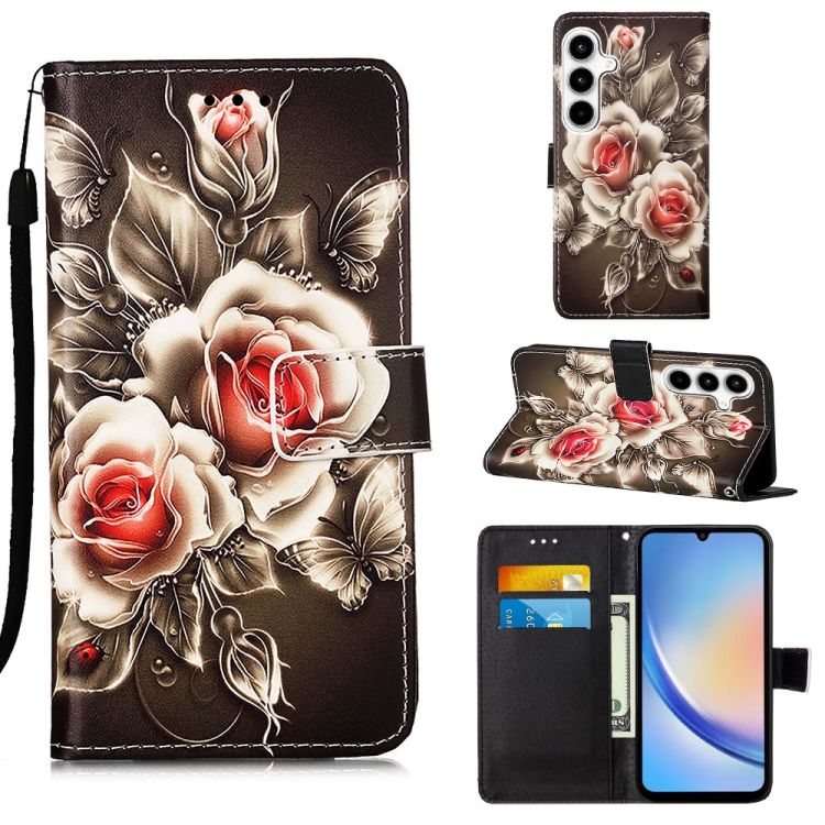 Knižkové puzdro Trendy Cross case Ruže na čiernom – Samsung Galaxy A35 5G | Kryty na mobil Kryty na mobil | Knižkové puzdro Trendy Cross case Ruže na čiernom – Samsung Galaxy A35 5G | Kryty na mobil