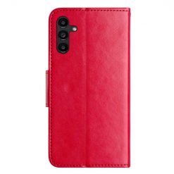 Kryty na mobil | Peňaženkové puzdro Embossing Pattern Motýľ a kvet červené – Samsung Galaxy A35 5G | Kryty na mobil