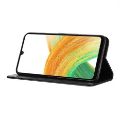 Kryty na mobil | Peňaženkové puzdro Embossing Pattern Motýľ a kvet čierne – Samsung Galaxy A35 5G | Kryty na mobil