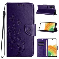 Peňaženkové puzdro Embossing Pattern Motýľ a kvet tmavofialové – Samsung Galaxy A35 5G | Kryty na mobil Kryty na mobil | Peňaženkové puzdro Embossing Pattern Motýľ a kvet tmavofialové – Samsung Galaxy A35 5G | Kryty na mobil