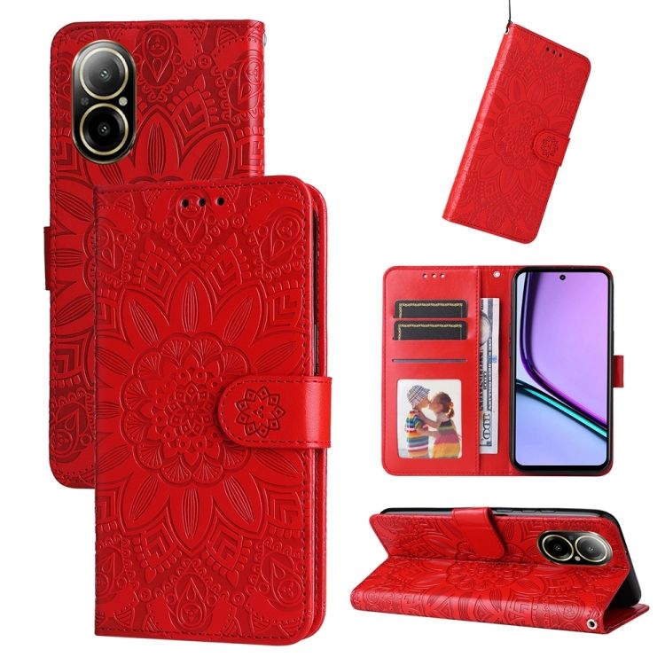 Peňaženkové puzdro Embossing Pattern Slnečnica červené – Realme C67 4G | Kryty na mobil Kryty na mobil | Peňaženkové puzdro Embossing Pattern Slnečnica červené – Realme C67 4G | Kryty na mobil