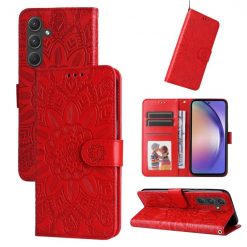 Kryty na mobil | Peňaženkové puzdro Embossing Pattern Slnečnica červené – Samsung Galaxy A35 5G | Kryty na mobil