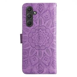 Kryty na mobil | Peňaženkové puzdro Embossing Pattern Slnečnica fialové – Samsung Galaxy A55 5G | Kryty na mobil