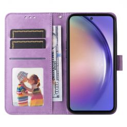 Kryty na mobil | Peňaženkové puzdro Embossing Pattern Slnečnica fialové – Samsung Galaxy A55 5G | Kryty na mobil