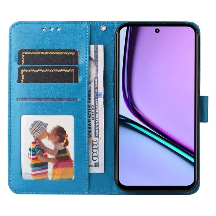 Peňaženkové puzdro Embossing Pattern Slnečnica modré – Realme C67 4G | Kryty na mobil Kryty na mobil | Peňaženkové puzdro Embossing Pattern Slnečnica modré – Realme C67 4G | Kryty na mobil