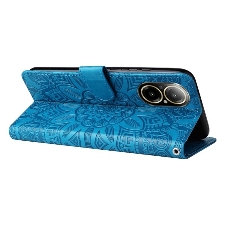 Peňaženkové puzdro Embossing Pattern Slnečnica modré – Realme C67 4G | Kryty na mobil Kryty na mobil | Peňaženkové puzdro Embossing Pattern Slnečnica modré – Realme C67 4G | Kryty na mobil