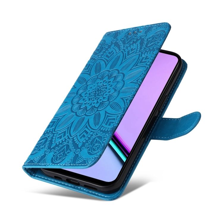 Peňaženkové puzdro Embossing Pattern Slnečnica modré – Realme C67 4G | Kryty na mobil Kryty na mobil | Peňaženkové puzdro Embossing Pattern Slnečnica modré – Realme C67 4G | Kryty na mobil