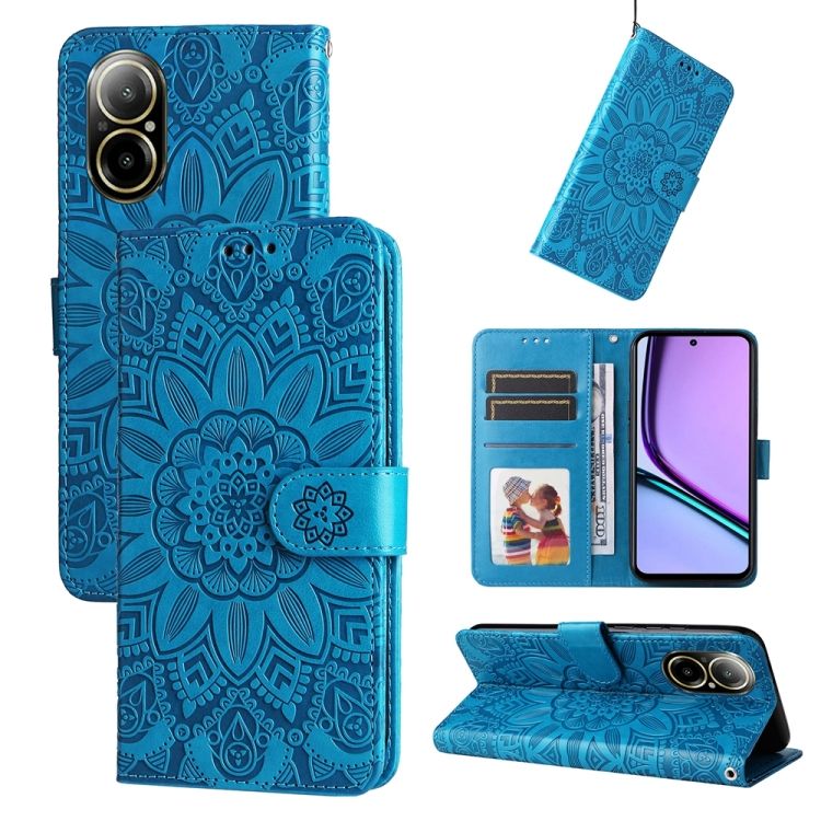 Peňaženkové puzdro Embossing Pattern Slnečnica modré – Realme C67 4G | Kryty na mobil Kryty na mobil | Peňaženkové puzdro Embossing Pattern Slnečnica modré – Realme C67 4G | Kryty na mobil