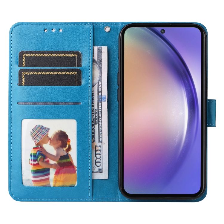 Peňaženkové puzdro Embossing Pattern Slnečnica modré – Samsung Galaxy A55 5G | Kryty na mobil Kryty na mobil | Peňaženkové puzdro Embossing Pattern Slnečnica modré – Samsung Galaxy A55 5G | Kryty na mobil