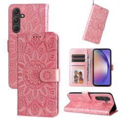 Kryty na mobil | Peňaženkové puzdro Embossing Pattern Slnečnica ružové – Samsung Galaxy A55 5G | Kryty na mobil