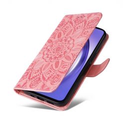 Kryty na mobil | Peňaženkové puzdro Embossing Pattern Slnečnica ružové – Samsung Galaxy A55 5G | Kryty na mobil