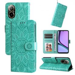 Kryty na mobil | Peňaženkové puzdro Embossing Pattern Slnečnica zelené – Realme C67 4G | Kryty na mobil